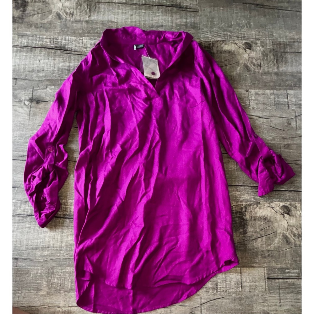 Sparkle & Fade Magenta Purple Rayon Roll Tab Sleeve Tunic Top Small NWT